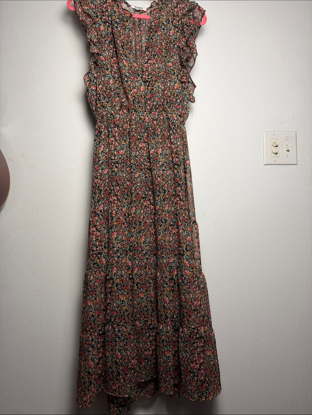 BB Dakota Floral Maxi Dress in Black with Pink & Green Accents